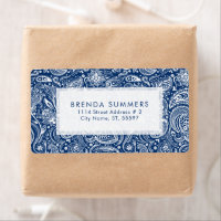 Witte Bloemen Paisley Custom Navy Blauwe Achtergro