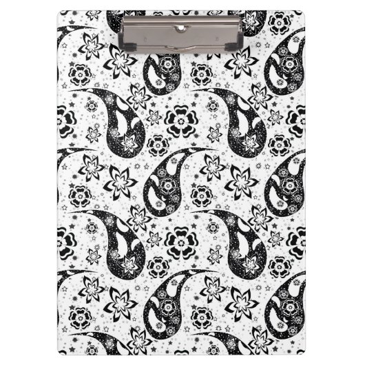 Witte Bloemen Paisley Patroon Ontwerp Klembord (Voorkant)