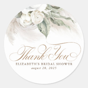 Witte Bloemen Pampas Gras Boho Dank Je Ronde Sticker