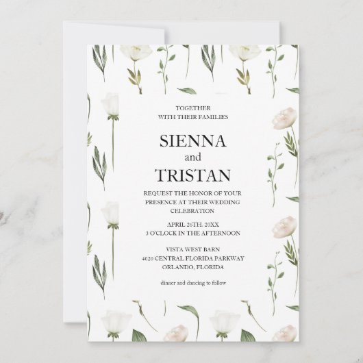 Witte bloemen Pampas gras groen succulent Kaart (Voorkant)