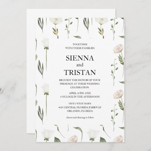 Witte bloemen Pampas gras groen succulent Kaart (Voorkant / Achterkant)