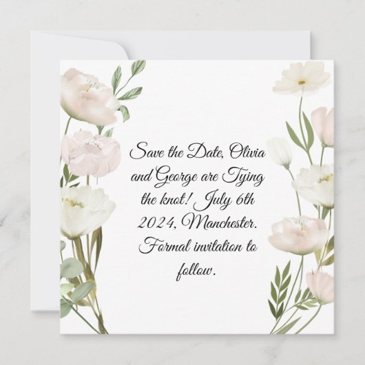 Witte bloemen Pampas gras groen succulent Save The Date (Voorkant)
