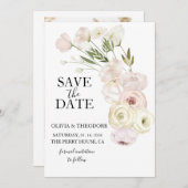 Witte bloemen Pampas gras groen succulent Save The Date (Voorkant / Achterkant)