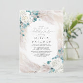 Witte Bloemen Pampas Gras Verjaardag Uitnodiging (Staand voorkant)