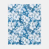 witte bloemen patroon, blauwe achtergrond, fleece deken (Voorkant)