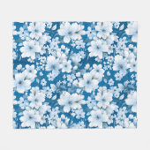 witte bloemen patroon, blauwe achtergrond, fleece deken (Voorkant (Horizontaal))