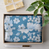 witte bloemen patroon, blauwe achtergrond, tissuepapier (Geschenk)
