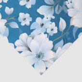 witte bloemen patroon, blauwe achtergrond, tissuepapier (Detail)