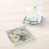 Witte Bloemen Paul de Longpre  Bloemen Glazen Onderzetter (Schuin)