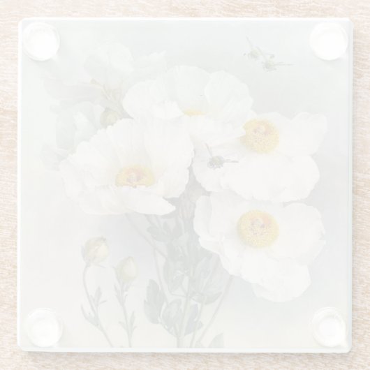 Witte Bloemen Paul de Longpre  Bloemen Glazen Onderzetter (Achterkant)