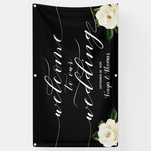 Witte Bloemen Pioenkalligrafie Welkom op onze brui Spandoek (Verticaal)