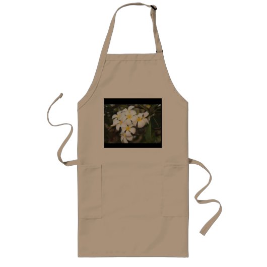 Witte bloemen, Plumeria, op Apron Lang Schort (Voorkant)