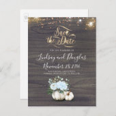 Witte Bloemen Pompoen Rustieke Herfst Save the Dat Aankondigingskaart (Voorkant / Achterkant)