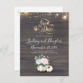 Witte Bloemen Pompoen Rustieke Herfst Save the Dat Aankondigingskaart (Voorkant / Achterkant)