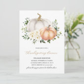 Witte Bloemen Pompoen Thanksgiving Diner Kaart (Staand voorkant)
