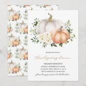 Witte Bloemen Pompoen Thanksgiving Diner Kaart (Voorkant / Achterkant)