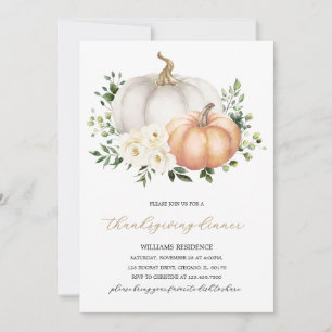 Witte Bloemen Pompoen Thanksgiving Diner Kaart