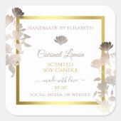 Witte Bloemen Product Verpakkingsetiketten Goud Li Vierkante Sticker (Voorkant)