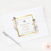 Witte Bloemen Product Verpakkingsetiketten Goud Li Vierkante Sticker (Envelop)