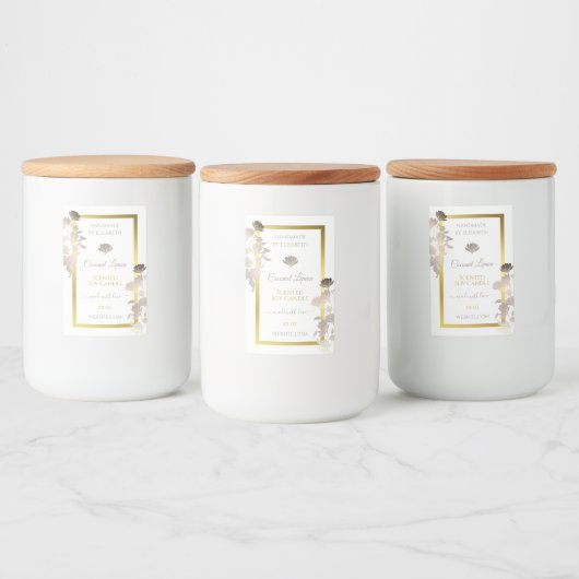 Witte Bloemen Product Verpakkingsetiketten Goud Li Voedselcontainer Etiket (Flessen)