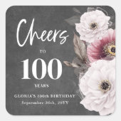 Witte Bloemen Proost op 100ste verjaardag Vierkante Sticker (Voorkant)