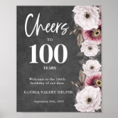 Witte Bloemen Proost op 100ste verjaardag Welkom Poster (Voorkant)