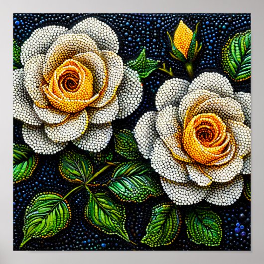 Witte bloemen punt kunst minimale pointillisme dec poster (Voorkant)
