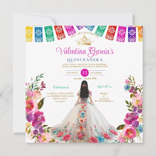 Witte bloemen Quinceañera 15 Anos Verjaardag Kaart (Voorkant)