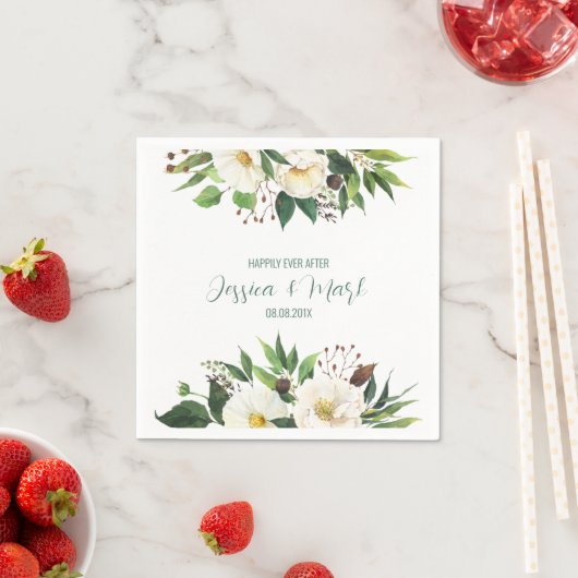 Witte bloemen rand wedding design servet (Insitu)