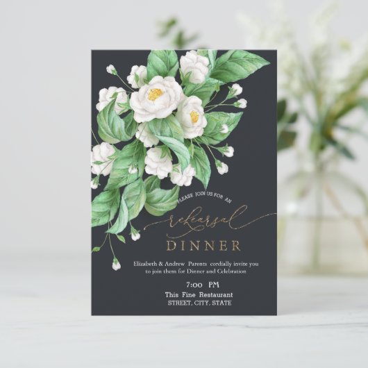 Witte Bloemen repetitie diner Kaart (Staand voorkant)