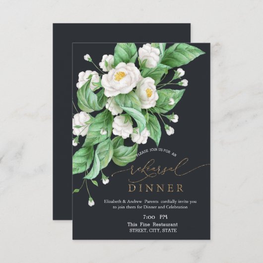 Witte Bloemen repetitie diner Kaart (Voorkant / Achterkant)