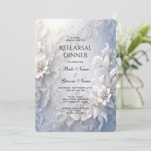 Witte Bloemen Repetitie Diner Kaart (Staand voorkant)