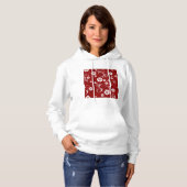 Witte bloemen rode achtergrond hoodie (Voorkant volledig)