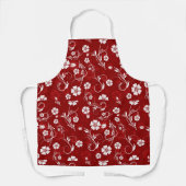 Witte bloemen rode achtergrond schort (Voorkant)