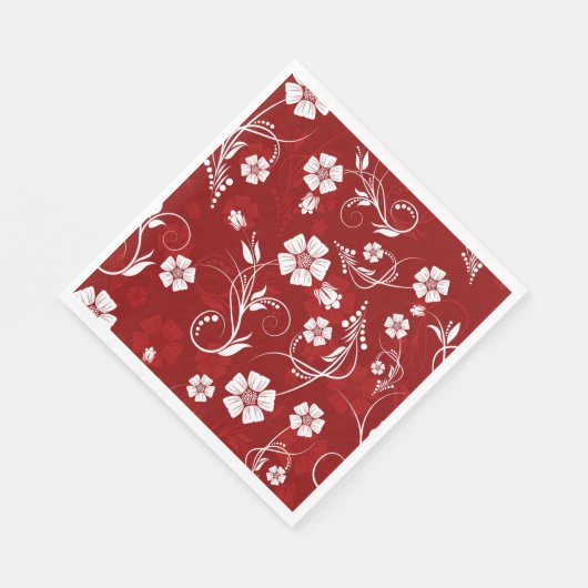 Witte bloemen rode achtergrond servet (Hoek)