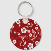 Witte bloemen rode achtergrond sleutelhanger (Achterkant)