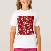 Witte bloemen rode achtergrond t-shirt (Voorkant)