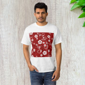 Witte bloemen rode achtergrond t-shirt