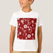 Witte bloemen rode achtergrond t-shirt (Voorkant)