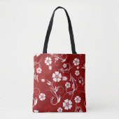 Witte bloemen rode achtergrond tote bag (Voorkant)