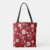 Witte bloemen rode achtergrond tote bag (Achterkant)