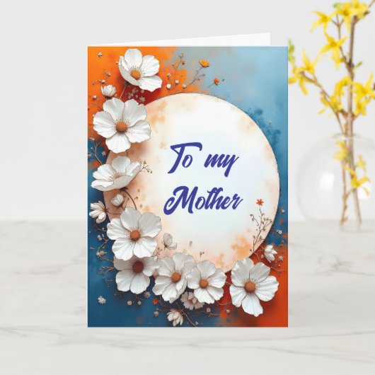 Witte bloemen rond Lijst Moederdag Kaart (Gele Bloem)