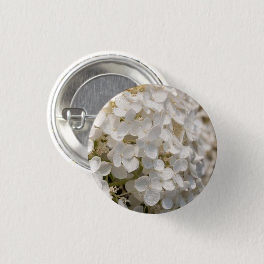 Witte bloemen ronde button 3,2 cm (Voorkant /achterkant)