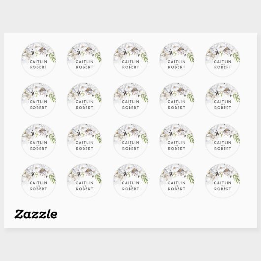 Witte bloemen ronde sticker (Vel)