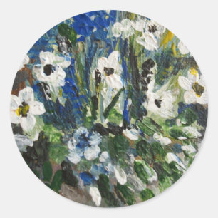 Witte bloemen ronde sticker