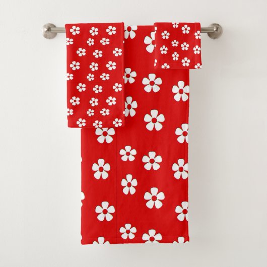 Witte bloemen rood bad handdoek (Insitu)