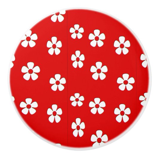 Witte bloemen rood keramische knop (Voorkant)