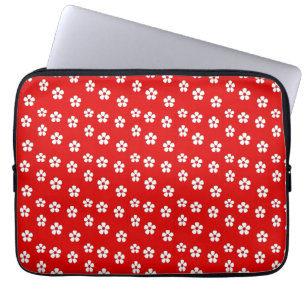 Witte bloemen rood laptop sleeve
