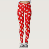 Witte bloemen rood leggings (Voorkant)