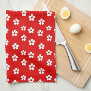 Witte bloemen rood theedoek